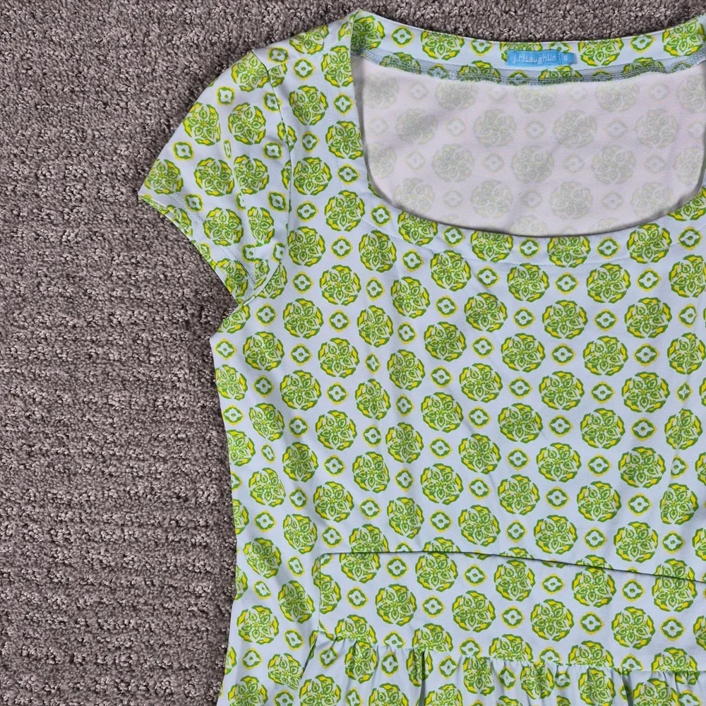 J McLaughlin Catalina Cloth Shift Dress Womens S Green Geometric Pockets